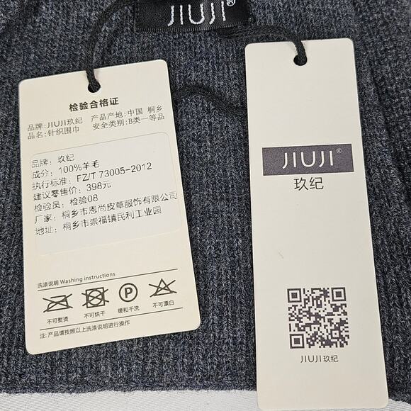 JIUJI 100% WOOL RIBBED KNIT SCARF – DARK GRAY – LUXURY TEXTURE – UNISEX - Picture 5 of 7